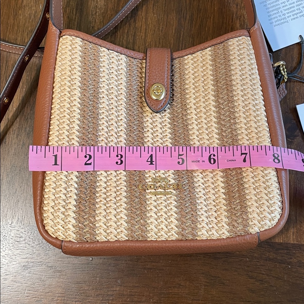 COACH Hadley Brown and Natural Woven Straw Crossbody Bag - Picture 7 of 9